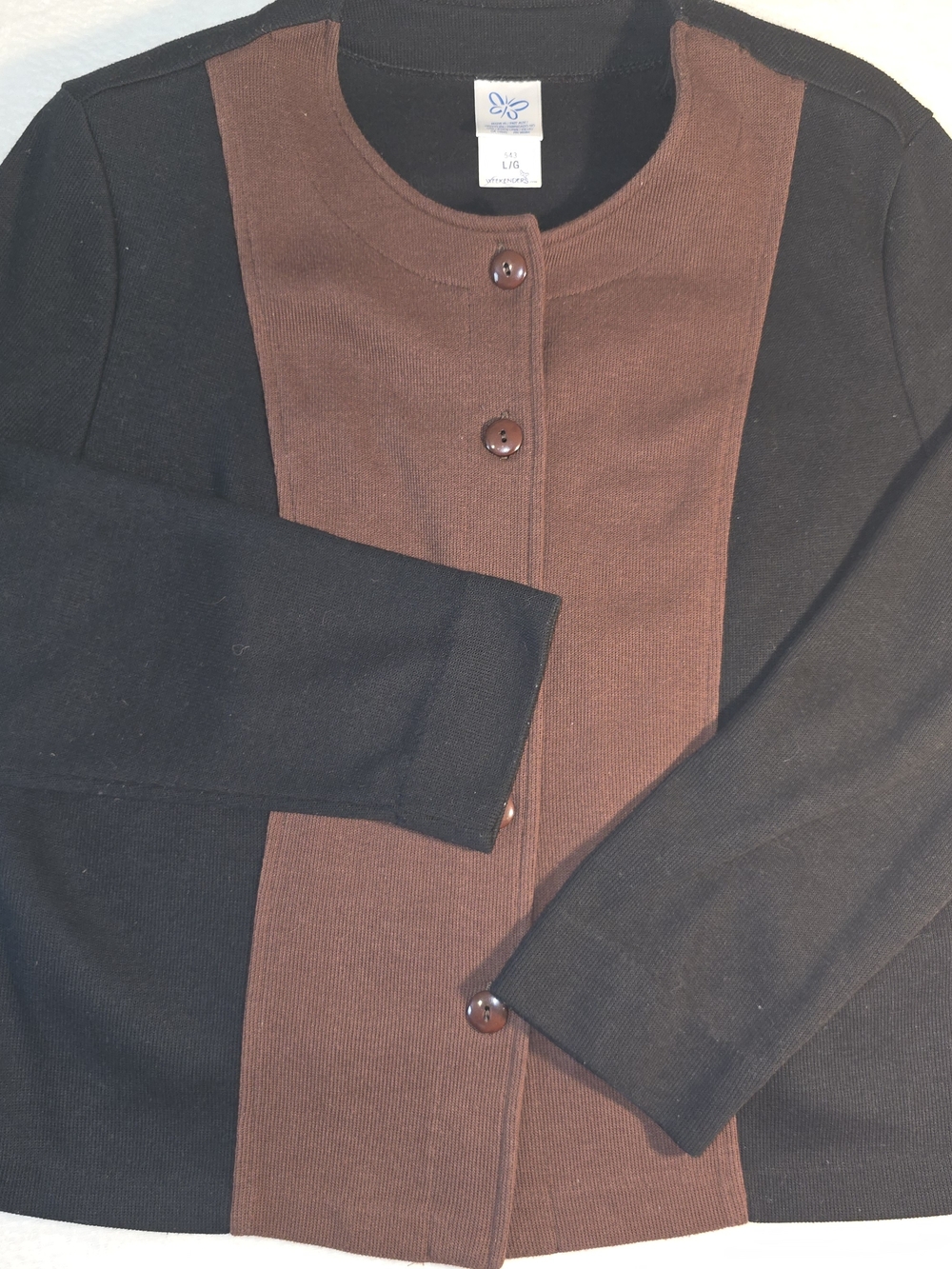 Vintage Weekenders Womens Button Up Sweater Size L Black/Brown Thin Shoulder Pad